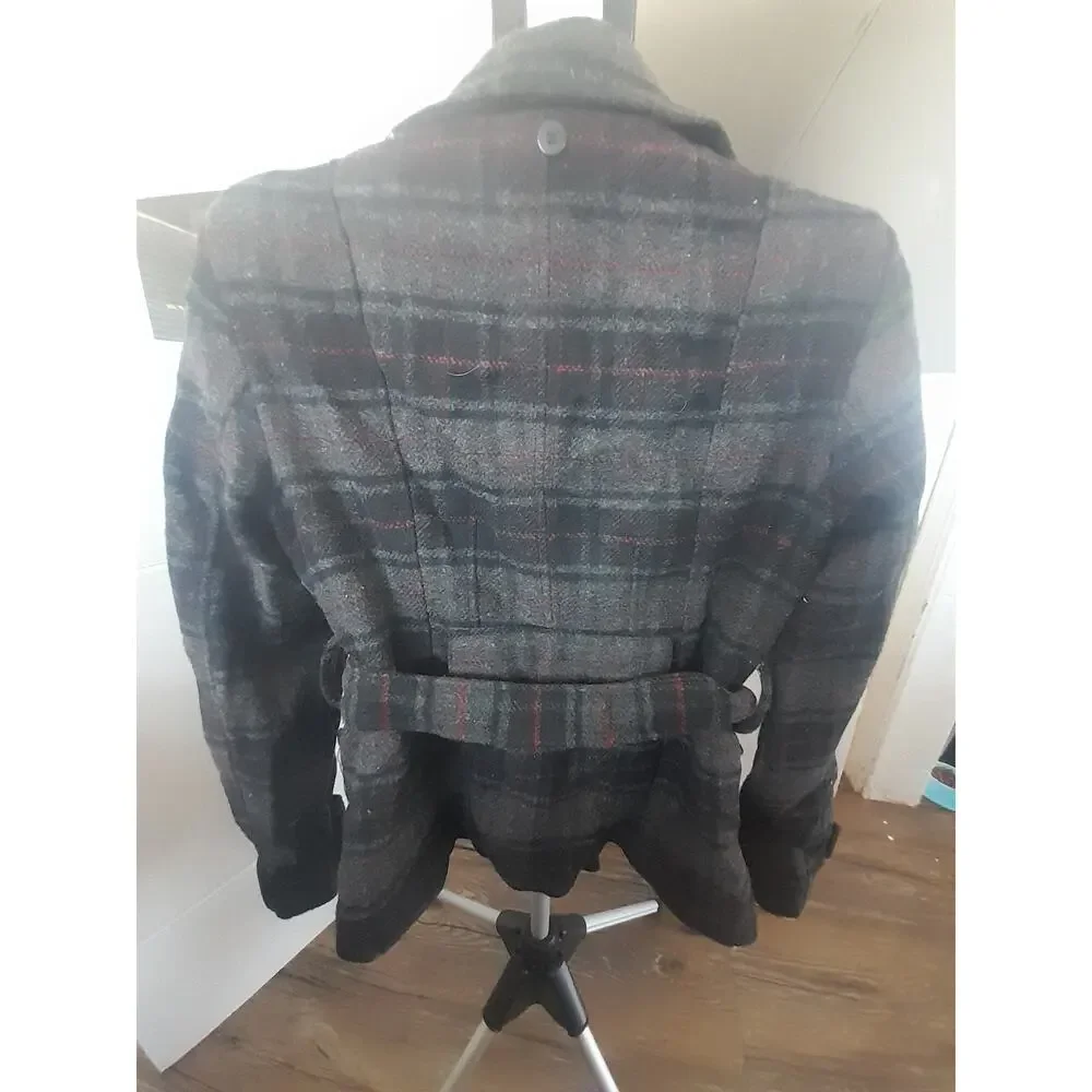 Maralyn & Me Gray Plaid Double-Breasted Peacoat size medium